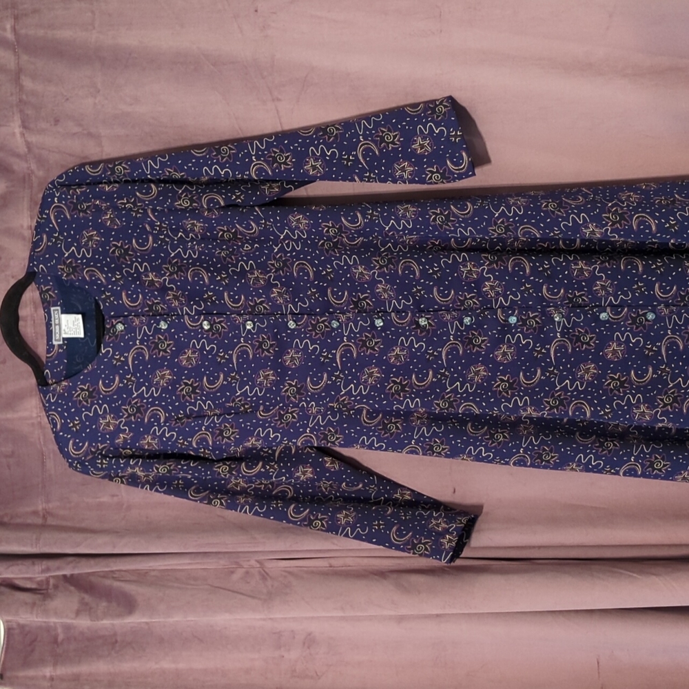 SOLD Vintage EUC Sigrid Olsen celestial button up maxi dress witchy tie back